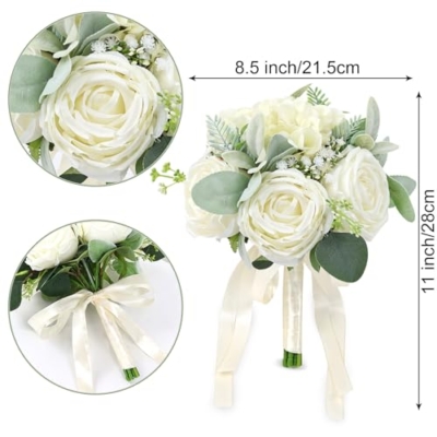 Product: Bride Bouquets & Bridesmaid Bouquets Set of 6 for Wedding Ivory White Rose Small Floral Greenery Bouquet for Wedding Bridal Shower Centerpiece Ceremony and Anniversary