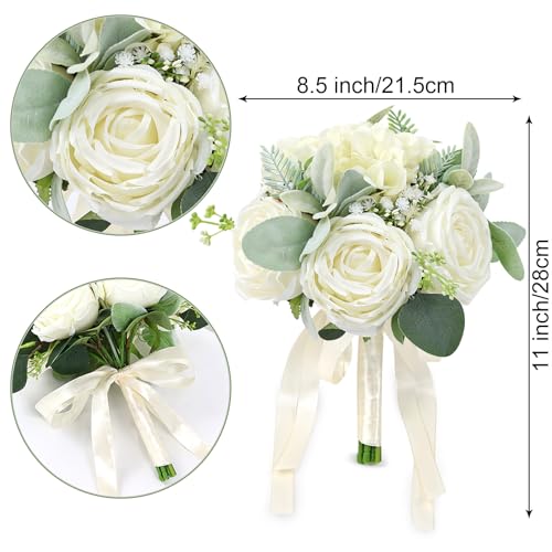 Product: Bride Bouquets & Bridesmaid Bouquets Set of 6 for Wedding Ivory White Rose Small Floral Greenery Bouquet for Wedding Bridal Shower Centerpiece Ceremony and Anniversary