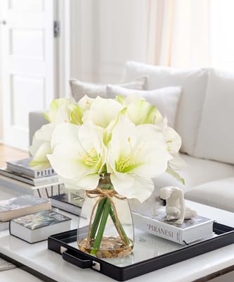 Product: Briful 2 Pack White Amaryllis Artificial Flower Bundle for Home Office Room Table Vase Arrangement Centerpiece