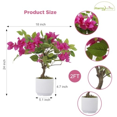 Product: 2 Pack Artificial Bougainvillea Tree, 24" Faux Silk Floral Tree Bougainvillea Plant with Flowers in Plastic Pot for Home Office Garden Indoor Outdoor Decor,White Pot