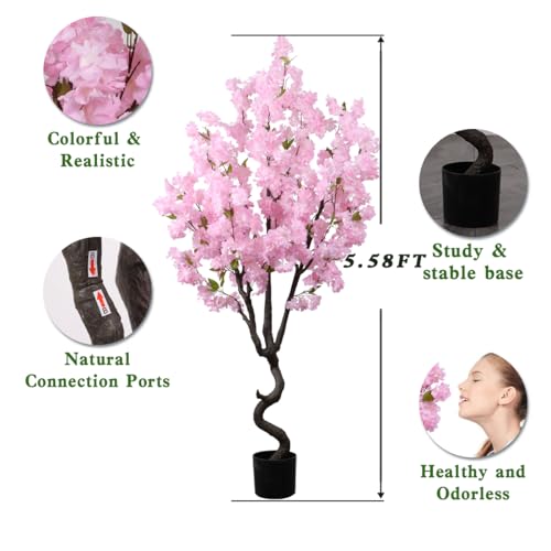 Product: Artificial Cherry Blossom Tree 5.58 FT Tall Faux Tree Decor Pink Cherry Blossom Tree Indoor for Home Room Decor Gift for Women