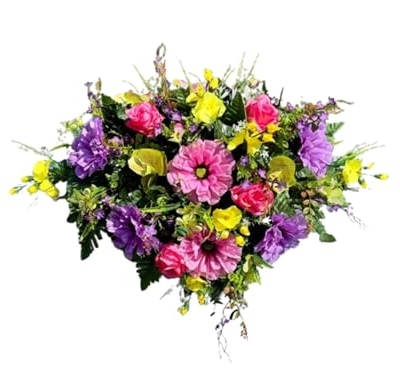 Product: Jucgghk Vivid and Realistic Floral Art 36" Bright Grave Flowers Cemetery Saddle, Spring Headstone Saddle for Outdoor Cemetery Decoration