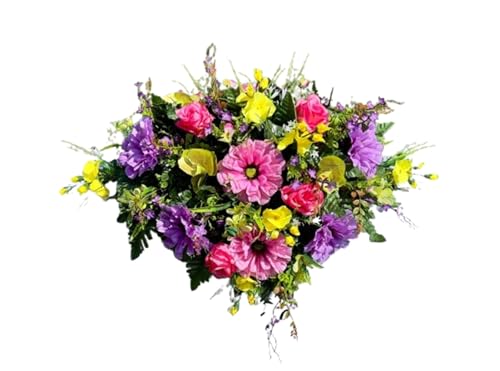 Product: Jucgghk Vivid and Realistic Floral Art 36" Bright Grave Flowers Cemetery Saddle, Spring Headstone Saddle for Outdoor Cemetery Decoration