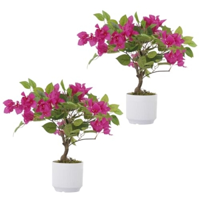 Product: 2 Pack Artificial Bougainvillea Tree, 24" Faux Silk Floral Tree Bougainvillea Plant with Flowers in Plastic Pot for Home Office Garden Indoor Outdoor Decor,White Pot