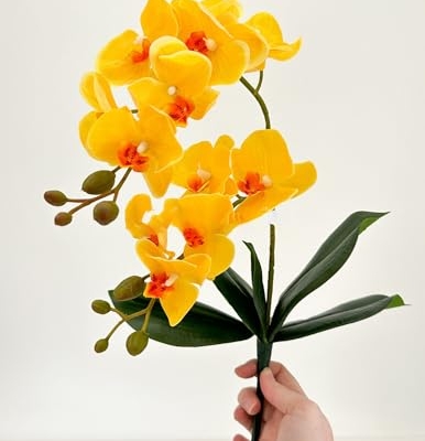 Product: 3PCS 18" Yellow Orchid Artificial Flowers,Spring Orchid Flowers for Wedding Table DIY Floral Arrangement Party Home Decor(NO VASE)
