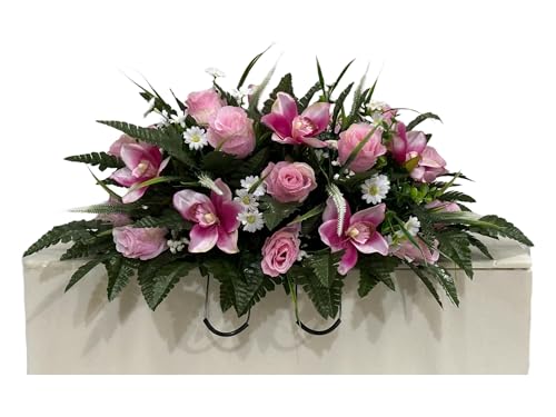 Silky Flower Store Artificial Memorial Flower Saddle, Rose Orchid Cemetery Saddle, Outdoor Headstone Flowers, 32x18x14in 1 1 Product: Jucgghk Vivid and Realistic Floral Art Rose and Orchid Cemetery Saddle,Spring Cemetery Flowers ,Headstone Flowers for Cemetery Outdoor Memorial Day