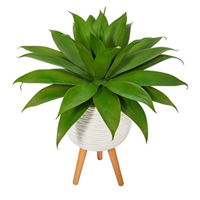 Silky Flower Store Artificial Agave Succulent Plant, White Tri Pod Planter, Mid Century Modern Indoor Decor, 33in. 7 7 Product: Nearly Natural 33in. Agave Succulent Artificial Plant in White Planter with Stand