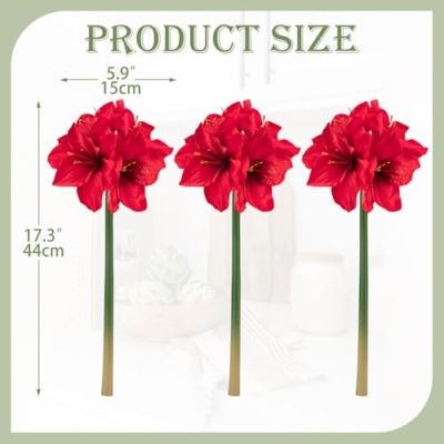 Product: Briful 2 Pack Red Amaryllis Artificial Flower Bundle for Home Office Room Table Vase Arrangement Centerpiece