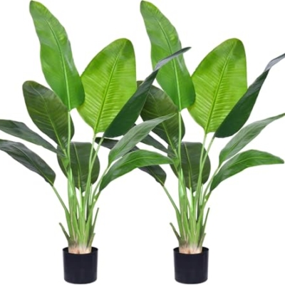 Product: Tall Fake Green Silk Tree, Beautiful Artificial Bird of Paradise Plant for Indoors and Outdoors Home Decor Garland for Table Centerpiece Holiday Party Weddi(5 FT 2 Packs)