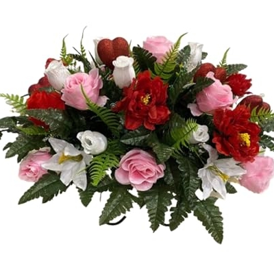 Product: Jucgghk Vivid and Realistic Floral Art Valentine Cemetery,Spring Cemetery Flowers,Flower for Cemetery,Grave Site Flower,Headstone Flower,Mother's Day Saddle for Grave
