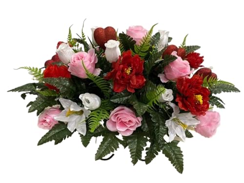 Product: Jucgghk Vivid and Realistic Floral Art Valentine Cemetery,Spring Cemetery Flowers,Flower for Cemetery,Grave Site Flower,Headstone Flower,Mother's Day Saddle for Grave