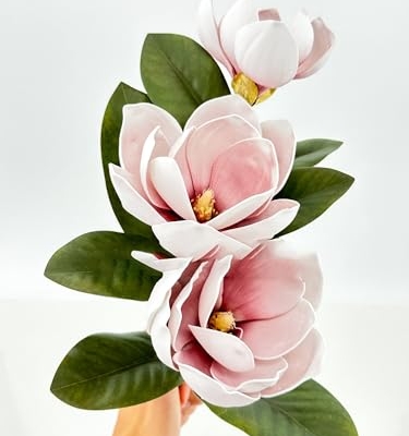 Silky Flower Store Artificial Magnolia Stem, Mauve 3 Head Flower, Wedding Home Decor, 30in 8 8 Product: 3PCS Mauve 3 Heads Magnolia Stem,30" Realistic Artificial Flower for Wedding Table DIY Floral Arrangement Party Home Decor(NO VASE) for Wedding/Home Decoration