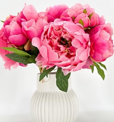 Product: 5 Stem Pink Flowers Tipped,Artificial Peony Bouquet for Indoor Vase Home Table Centerpieces Wedding(NO VASE) for Wedding/Home Decoration