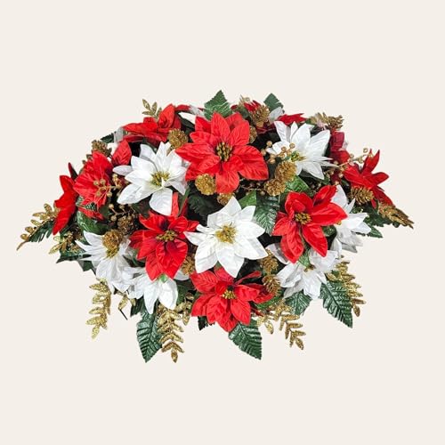 Product: Red and White Headstone Saddle,Poinsettia Cemetery Cone for Cemetery Cone Pair Set Garland for Table Centerpiece Holiday Party Weddi