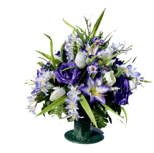 Product: Jucgghk Vivid and Realistic Floral Art 24" White, Purple Cemetery Flowers,Beautiful Artificial Flower Bouquets for Cemetery Graveyard Headstones Decor