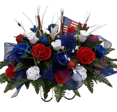 Product: Jucgghk Vivid and Realistic Floral Art Beautiful Patriotic, Memorial Cemetery Saddle Arrangement,Cemetery Flowers,Gravesite Flowers for Headstone Arrangement