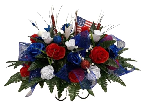 Product: Jucgghk Vivid and Realistic Floral Art Beautiful Patriotic, Memorial Cemetery Saddle Arrangement,Cemetery Flowers,Gravesite Flowers for Headstone Arrangement