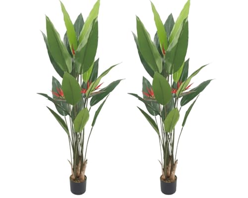 Product: Pair AMERIQUE 6 Feet Artificial Plant Bird of Paradise Trees with Flower Sprays and Nursery Pots