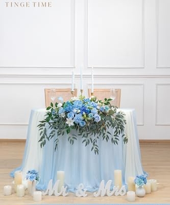 Product: TINGE TIME Artificial Sweetheart Flower Swag with Tablecloth and Table Runner, Pack of 3 Floral Arrangement for Wedding Sweetheart Table Centerpiece Decoration Valentine's Day (Provence Blue)