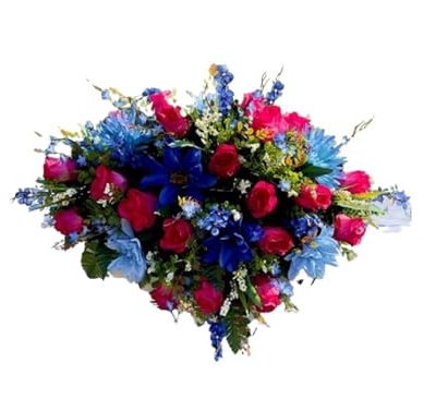 Product: Jucgghk Vivid and Realistic Floral Art Pink and Blues Cemetery Headstone Flower Saddle,Artificial Rose Cemetery Memorial Flowers for Outdoor Tombstone Headstone Decorations
