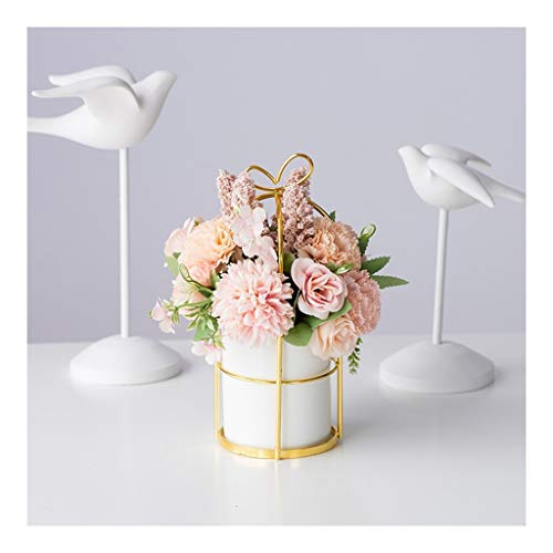 Faux Carnation Decoration Real Feel Texture Artificial Flowers Desktop Ornaments with Ceramics Flower Pot Golden Hanging Stand for Home/Office/Bedroom Decoration Table Centerpiece Office Wedding Par - Artificial Flower Arrangements Product: Faux Carnation Decoration Real Feel Texture Artificial Flowers Desktop Ornaments with Ceramics Flower Pot Golden Hanging Stand for Home/Office/Bedroom Decoration Table Centerpiece Office Wedding Par