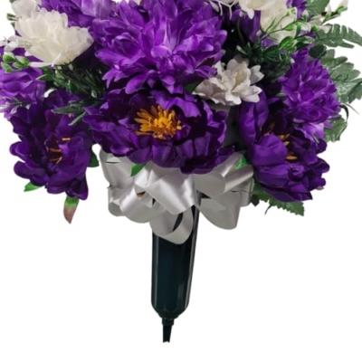 Silky Flower Store Purple Peonies Cemetery Cone, Purple Mums Grave Flowers Garland, Artificial Silk Memorial Arrangement, 28in 4 4 Product: Purple Peonies Jumbo Cemetery Cone, Purple Mums Grave Flowers for Commemorating Cemetery Garland for Table Centerpiece Holiday Party Weddi