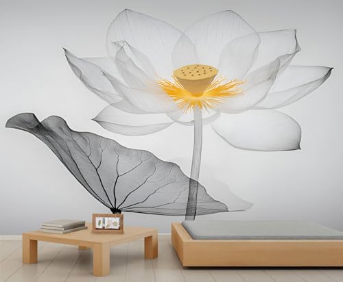 Product: Ink Lotus Mural Retro Zen Lotus Mural Transparent Floral Art Wall Murals Simple Flower Botanical Wallpaper for Bedroom Not Peel and Stick Murals for Living Room 78.7" x 55.2"