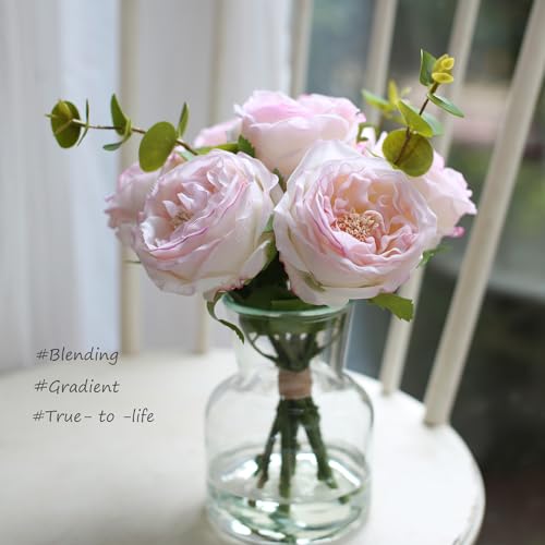 Product: Bucoke Rose Artificial Flowers in vase, Vivid Faux Rose Flowers Arrangements, Austin Rose Centerpieces for Tables, Flower Ornaments and Flower Arts for Living Room (Champagne)