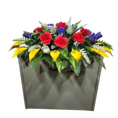 Product: Multi-Colored Calla Lilies Headstone Saddle, Roses Silk Grave Flowers for Perfect Funeral or Cemetery Decoration Garland for Table Centerpiece Holiday Party Weddi