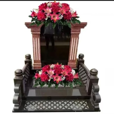 Product: Jucgghk Vivid and Realistic Floral Art Pink Easter Lily and Dahlia Mix Cemetery Saddle, Easter Saddle for Cemetery Headstone