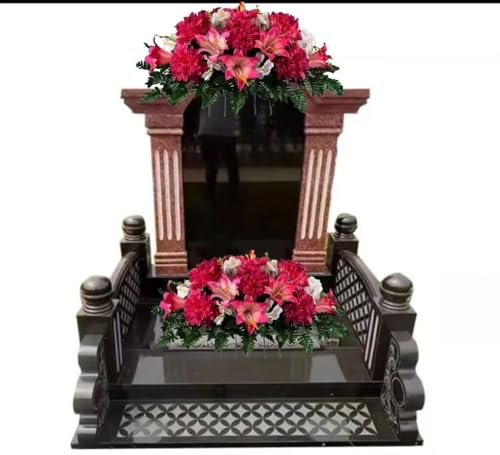 Product: Jucgghk Vivid and Realistic Floral Art Pink Easter Lily and Dahlia Mix Cemetery Saddle, Easter Saddle for Cemetery Headstone