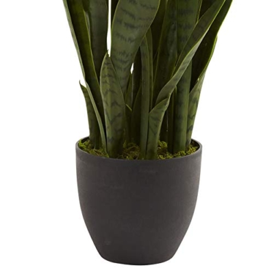Silky Flower Store Artificial Sansevieria Plant, Nearly Natural Green 4855 Black Planter, Faux Indoor Decor 35in. 15 15 Product: Nearly Natural, Green 4855 35in. Sansevieria with Black Planter