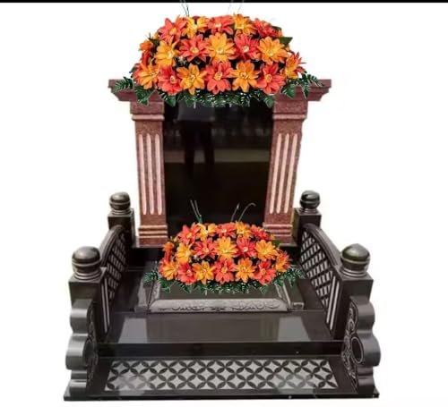 Product: Jucgghk Vivid and Realistic Floral Art Orange Sunrise Dahlia Mix Fall Cemetery Saddle,Artificial Fall Cemetery Flowers for Headstone