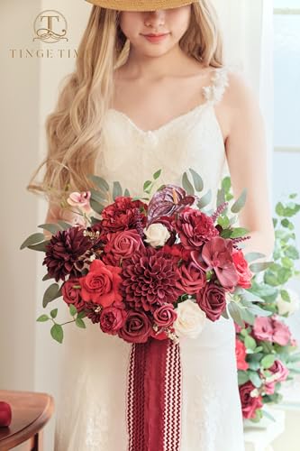 Silky Flower Store Burgundy Artificial Wedding Bouquet, Bride Bridal Bouquet, Faux Flowers, Romantic Vintage Ceremony Decor, 11 Inch 8 8 Product: TINGE TIME 11 Inch Wedding Bouquets for Bride, Burgundy Artificial Flowers Bouquet, Brides & Bridesmaids Bouquet Tossing Bouquet for Wedding Anniversary Ceremony Bridal Shower Decorations