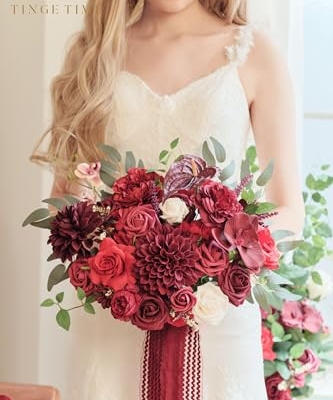 Silky Flower Store Burgundy Artificial Wedding Bouquet, Bride Bridal Bouquet, Faux Flowers, Romantic Vintage Ceremony Decor, 11 Inch 11 11 Product: TINGE TIME 11 Inch Wedding Bouquets for Bride, Burgundy Artificial Flowers Bouquet, Brides & Bridesmaids Bouquet Tossing Bouquet for Wedding Anniversary Ceremony Bridal Shower Decorations