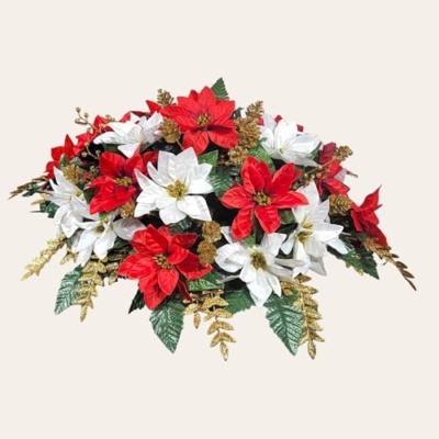 Product: Red and White Headstone Saddle,Poinsettia Cemetery Cone for Cemetery Cone Pair Set Garland for Table Centerpiece Holiday Party Weddi