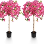 Product: 4 Feet Artificial Bougainvillea Trees, Fake Bougainvillea Pink Flowers Tree with Ground Spike, Outdoor Faux Blooming Plants 2 Packs for Decor Front Porch Indoor or Home Office Wedding
