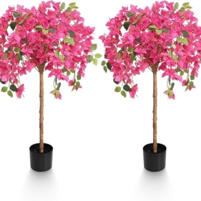 Product: 4 Feet Artificial Bougainvillea Trees, Fake Bougainvillea Pink Flowers Tree with Ground Spike, Outdoor Faux Blooming Plants 2 Packs for Decor Front Porch Indoor or Home Office Wedding