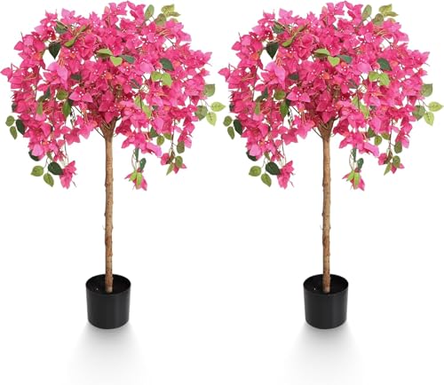 Product: 4 Feet Artificial Bougainvillea Trees, Fake Bougainvillea Pink Flowers Tree with Ground Spike, Outdoor Faux Blooming Plants 2 Packs for Decor Front Porch Indoor or Home Office Wedding