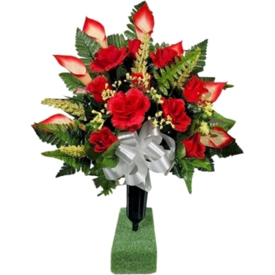 Product: Red Calla Lilies Headstone Saddle, Roses Memorial Cone Set for Cemetery Garland for Table Centerpiece Holiday Party Weddi