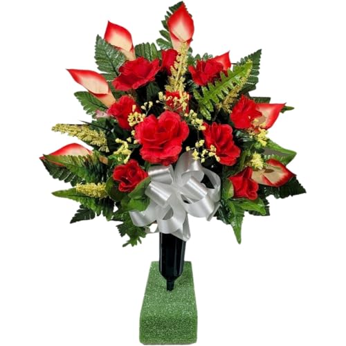 Product: Red Calla Lilies Headstone Saddle, Roses Memorial Cone Set for Cemetery Garland for Table Centerpiece Holiday Party Weddi