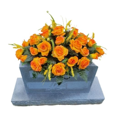 Product: Orange Roses Large Headstone Saddle, Rosebuds Grave Flowers for Funeral or Memorial Decoration Garland for Table Centerpiece Holiday Party Weddi