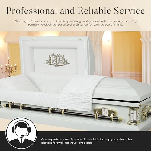 Silky Flower Store White Cross Lords Prayer Metal Funeral Casket, 18 Gauge Steel, White Velvet Interior, Adult Casket, 20.5cm 3 3 Product: Overnight Caskets White Cross Lords Prayer Metal Funeral Casket w/White Velvet Interior - 18 Gauge Steel - Fully Appointed Adult Casket - Coffin Featuring Velvet Interior Lining w/Pillow & Throw Set