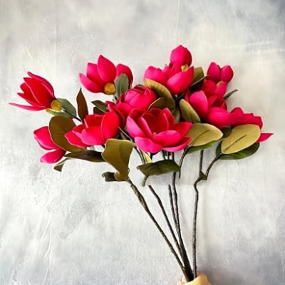 Silky Flower Store Red Artificial Magnolia Stem, 3 Heads, Realistic Faux Flower for Wedding Home Decor, 30in 11 11 Product: 3PCS Red 3 Heads Magnolia Stem,30" Realistic Artificial Flower for Wedding Table DIY Floral Arrangement Party Home Decor(NO VASE) for Wedding/Home Decoration