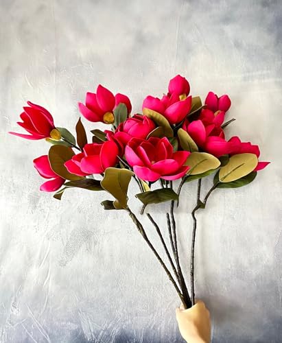 Silky Flower Store Red Artificial Magnolia Stem, 3 Heads, Realistic Faux Flower for Wedding Home Decor, 30in 5 5 Product: 3PCS Red 3 Heads Magnolia Stem,30" Realistic Artificial Flower for Wedding Table DIY Floral Arrangement Party Home Decor(NO VASE) for Wedding/Home Decoration