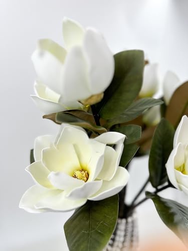 Silky Flower Store White Real Touch Magnolia Stem, 3 Heads Artificial Flower Wedding Home Decor, 30in 4 4 Product: 3PCS White Real Touch 3 Heads Magnolia Stem,30" Realistic Artificial Flower for Wedding Table DIY Floral Arrangement Party Home Decor(NO VASE) for Wedding/Home Decoration