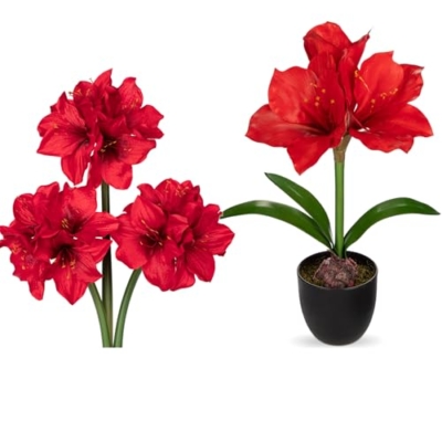 Product: Briful 2 Pack Red Amaryllis Artificial Flower Bundle for Home Office Room Table Vase Arrangement Centerpiece