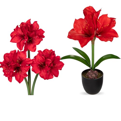 Product: Briful 2 Pack Red Amaryllis Artificial Flower Bundle for Home Office Room Table Vase Arrangement Centerpiece