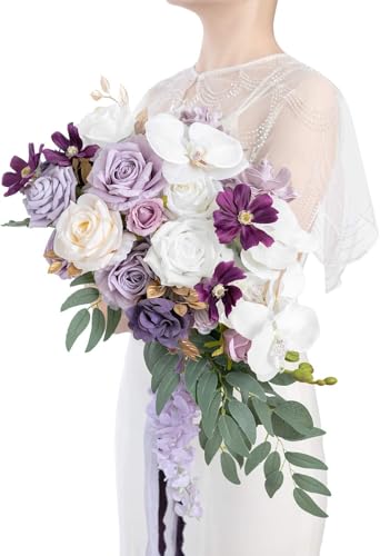 Product: Great Flowers Purple White Bridal Bouquets,Artificial Lavender Calla Lily Flowers for Wedding Ceremony Bridal Shower Home Decor