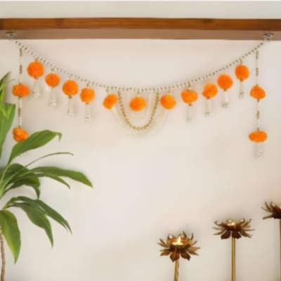 Product: DC IMPEX Artificial Marigold & Bead Door Hanging Toran – 94cm Fabric Floral Banner for Entryway and Indoor Decor